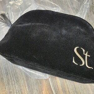 SEINT Black Velvet Clutch St Monogram Tassel Gold Zipper Cosmetic Bag